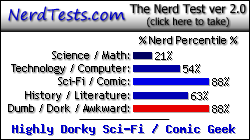 NerdTests.com says I'm a Highly Dorky Sci-Fi / Comic Geek.  Click here to take the Nerd Test, get geeky images and jokes, and write on the nerd forum!