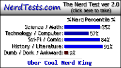 NerdTests.com says I'm an Uber Cool Nerd King. What are you? Click here!