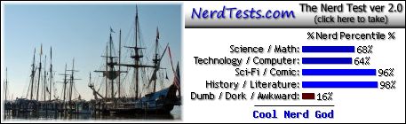 NerdTests.com says I'm a Cool Nerd God.  What are you?  Click here!