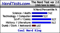 NerdTests.com says I'm a Cool Nerd King.  What are you?  Click here!
