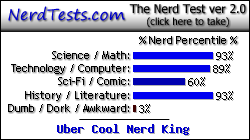 NerdTests.com says I'm an Uber Cool Nerd King. What are you? Click here!