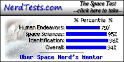 The NerdTests' Space Quiz says I'm an Uber Space Nerd's Mentor. What kind of space nerd are you? Click here!