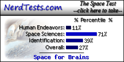 The NerdTests' Space Test says I'm a Space for Brains.  What kind of space geek are you?  Click here!
