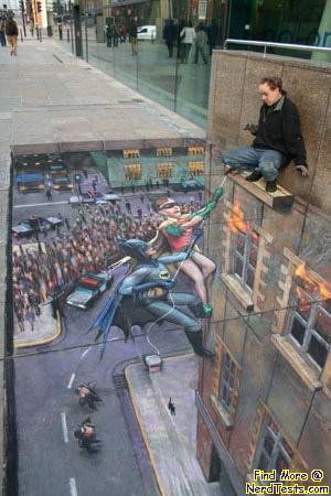 Batman and Robin Sidewalk Art